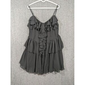 Pretty‎ Little Thing Plus Black Ruffled Sleeveless Goth Party Dress Size 14